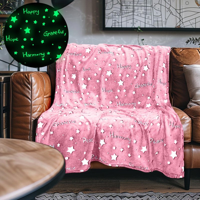 LIDERSTAR Glow in The Dark Throw Blanket, Super Soft Fuzzy Plush Fleece, Decorated with Stars and Words of Encouragement, Birthday Gift for Girls Kids Women Teens Grandkids Toddlers, Pink, 50" x 60" - Image 4